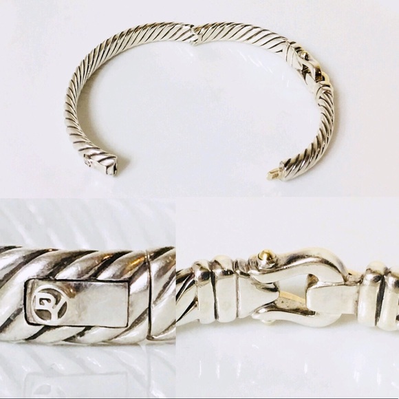 David Yurman 925 18k Cable Buckle Bangle Bracelet - Picture 4 of 8